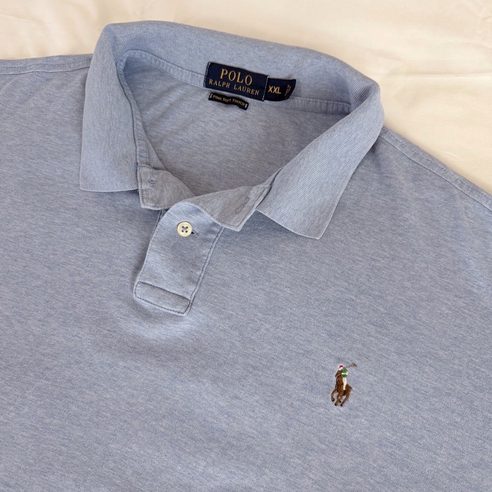 Polo Ralph Lauren Men XXL Light Blue Pima Soft Touch Short Sleeve Polo Shirt